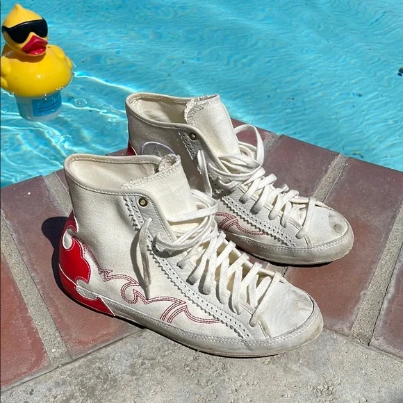 Converse Chucks Taylor Sasha High-Top Sneakers with Red Flame Western Design - Picture 2 of 15